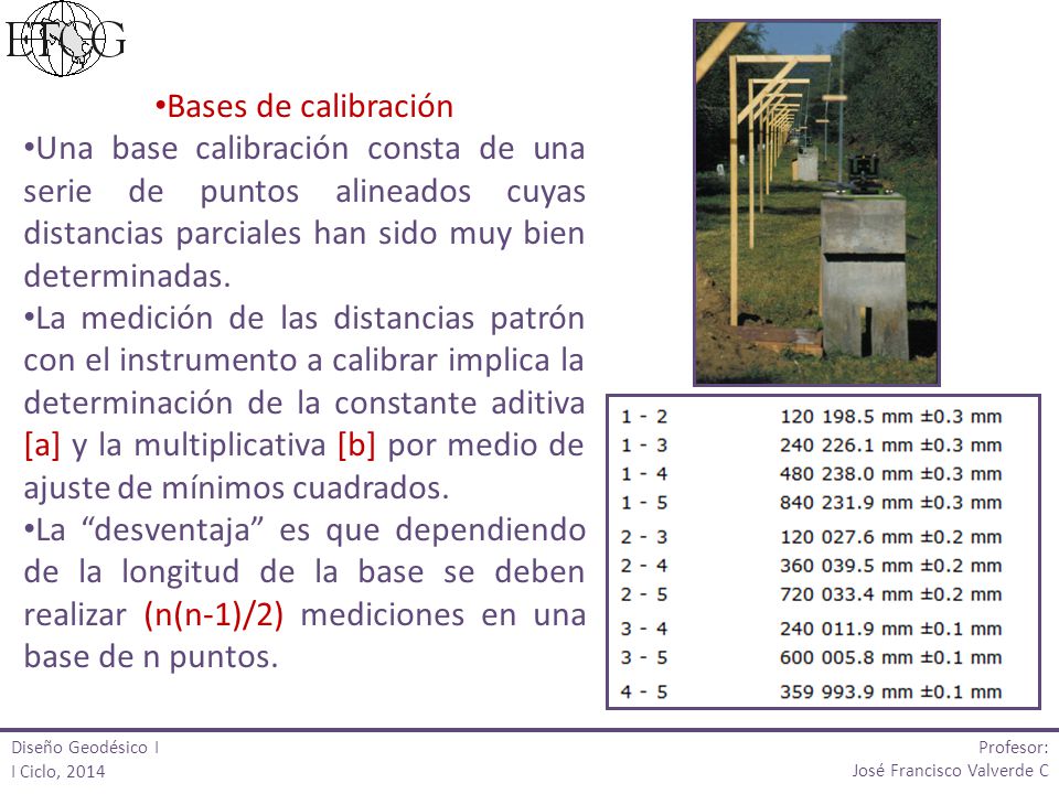 Bases de calibración Una base calibración consta de una serie de puntos alineados cuyas distancias parciales han sido muy bien determinadas.