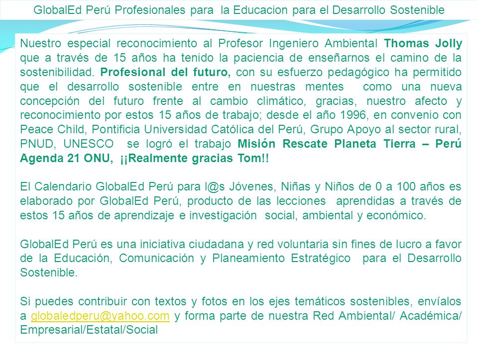 GlobalEd Perú Profesionales para la Educacion para el Desarrollo Sostenible
