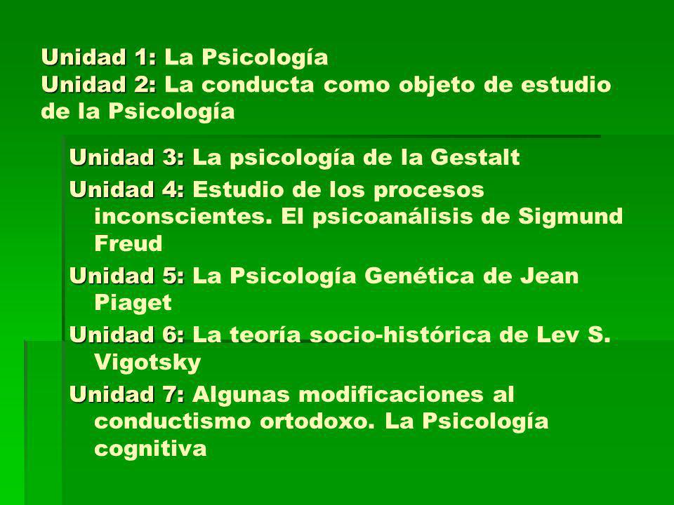 Unidad 1: La Psicología Unidad 2: La conducta como objeto de estudio de la Psicología