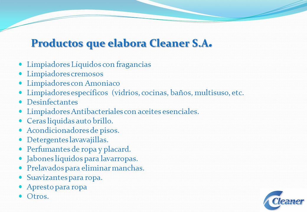 Productos que elabora Cleaner S.A.
