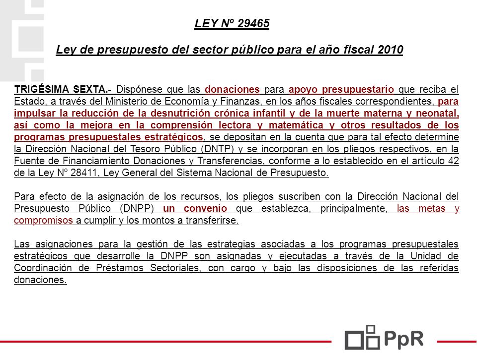 Ley de presupuesto del sector público para el año fiscal 2010