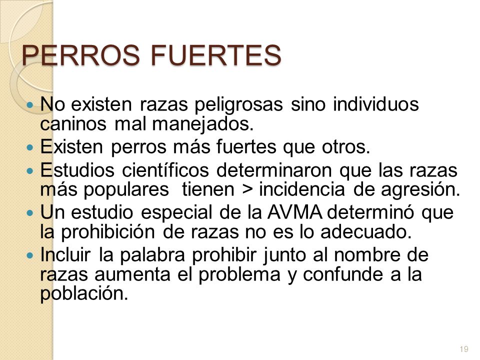 PERROS FUERTES No existen razas peligrosas sino individuos caninos mal manejados. Existen perros más fuertes que otros.