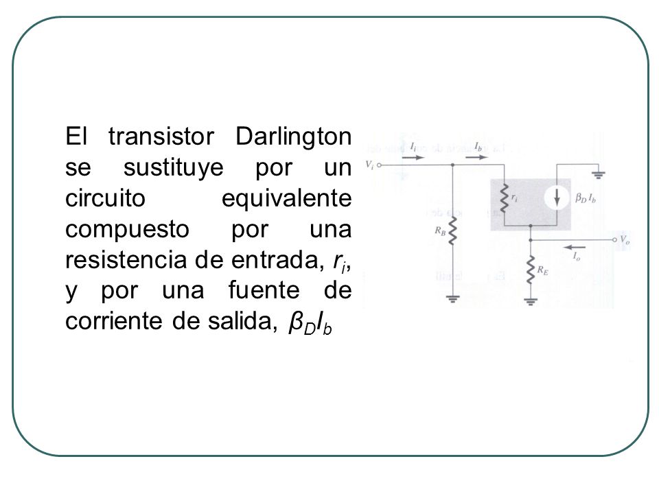 El transistor Darlington se sustituye por un circuito equivalente compuesto por una resistencia de entrada, ri, y por una fuente de corriente de salida, βDIb