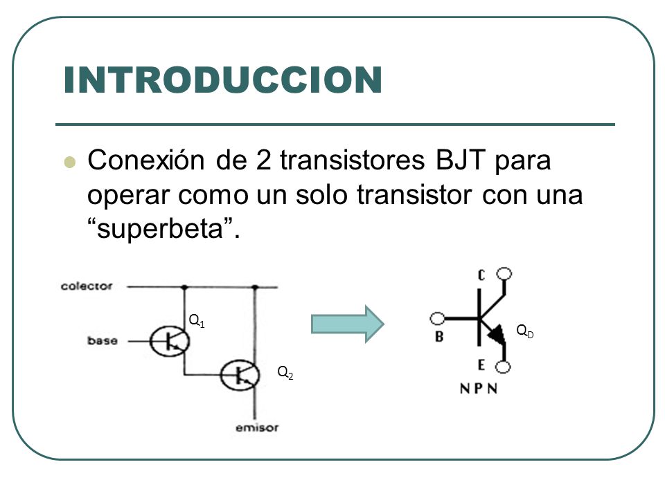 INTRODUCCION Conexión de 2 transistores BJT para operar como un solo transistor con una superbeta .