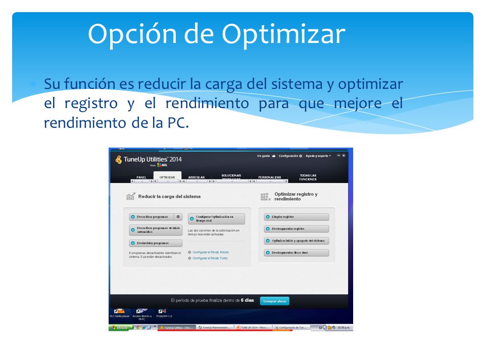 Opción de Optimizar Su función es reducir la carga del sistema y optimizar el registro y el rendimiento para que mejore el rendimiento de la PC.