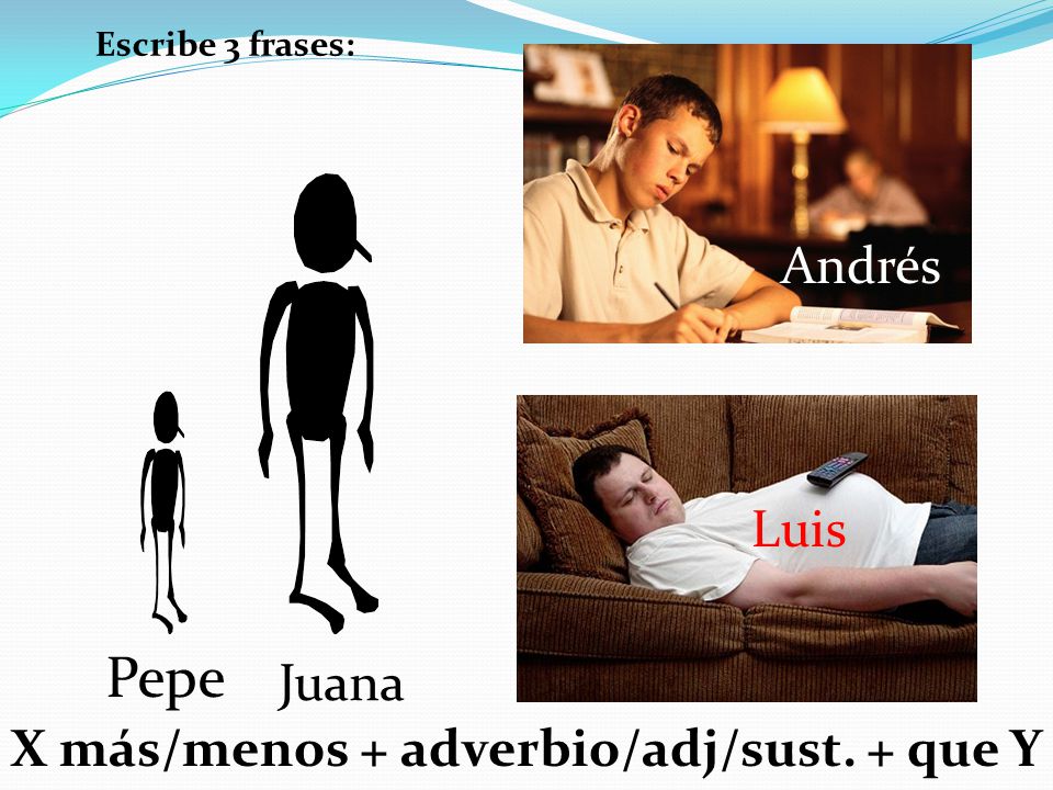 Pepe Andrés Luis Juana X más/menos + adverbio/adj/sust. + que Y