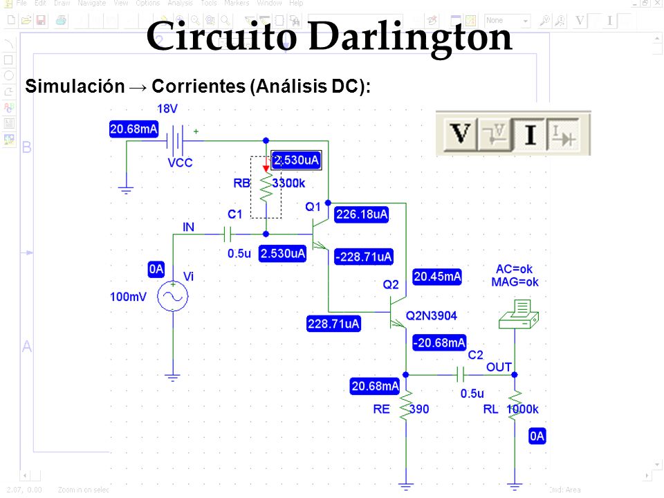 Circuito Darlington Simulación → Corrientes (Análisis DC):