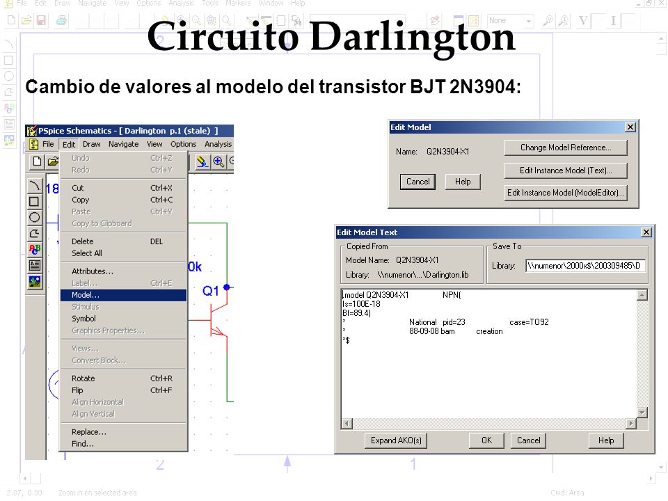 Circuito Darlington Cambio de valores al modelo del transistor BJT 2N3904:
