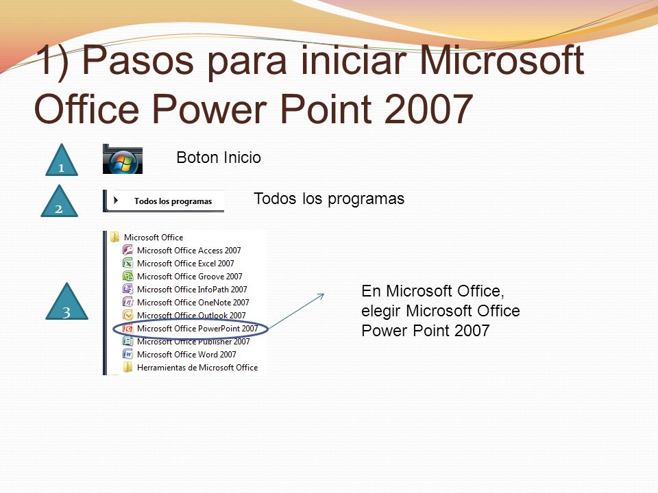 1) Pasos para iniciar Microsoft Office Power Point 2007