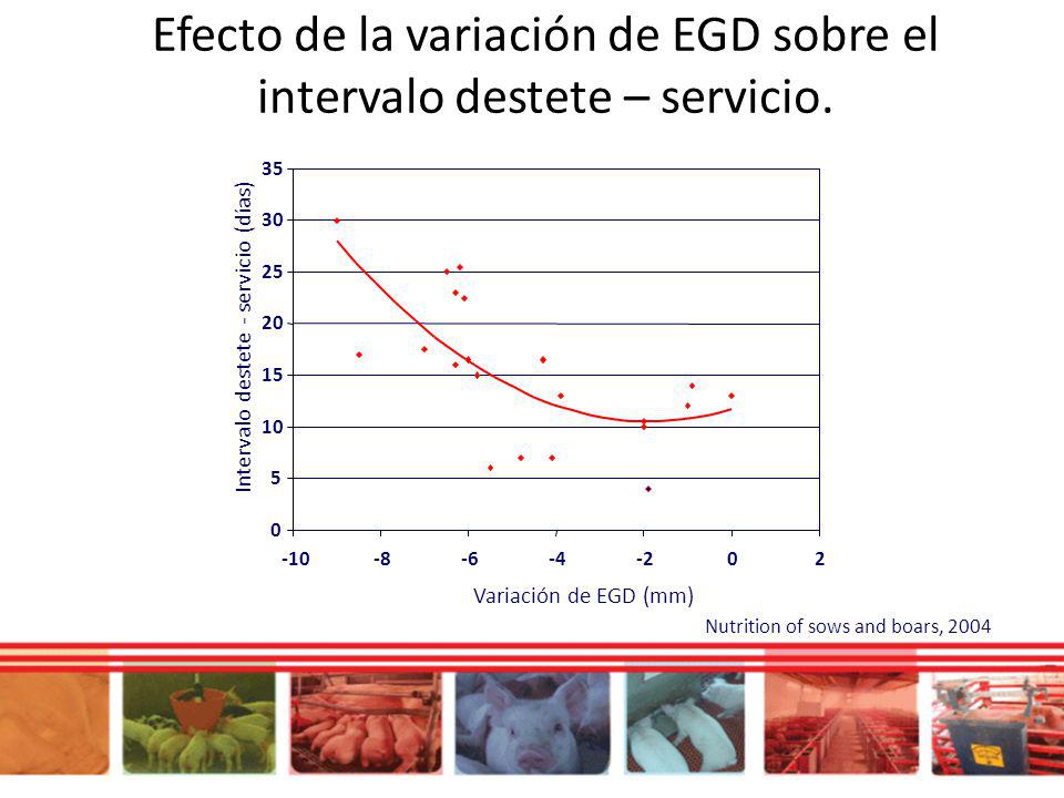Efecto de la variación de EGD sobre el intervalo destete – servicio.