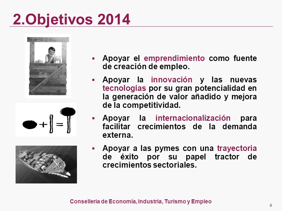 2.Objetivos 2014 Apoyar el emprendimiento como fuente de creación de empleo.