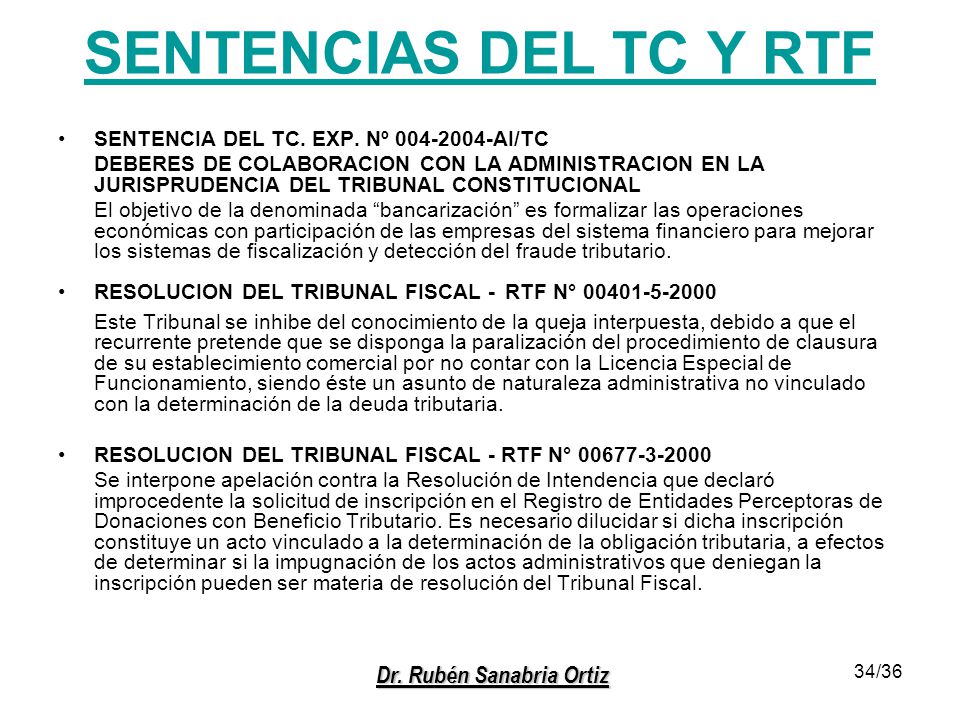 SENTENCIAS DEL TC Y RTF SENTENCIA DEL TC. EXP. Nº AI/TC