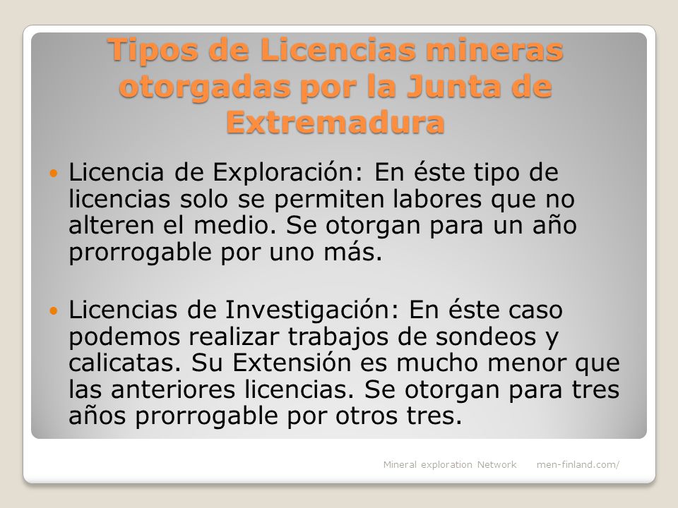Tipos de Licencias mineras otorgadas por la Junta de Extremadura