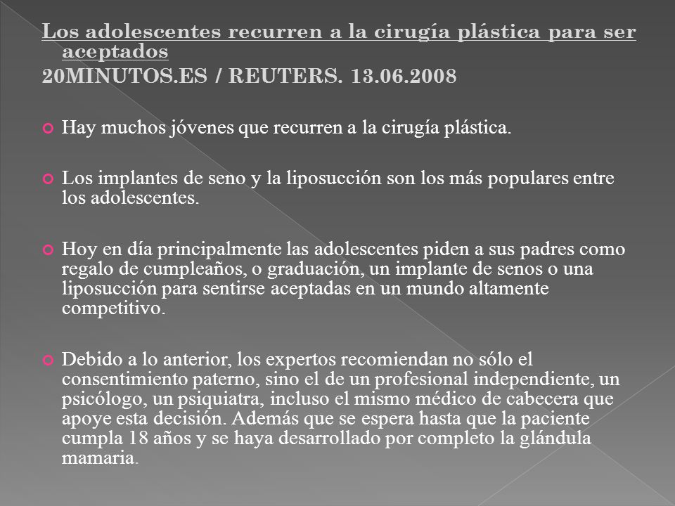 Los adolescentes recurren a la cirugía plástica para ser aceptados
