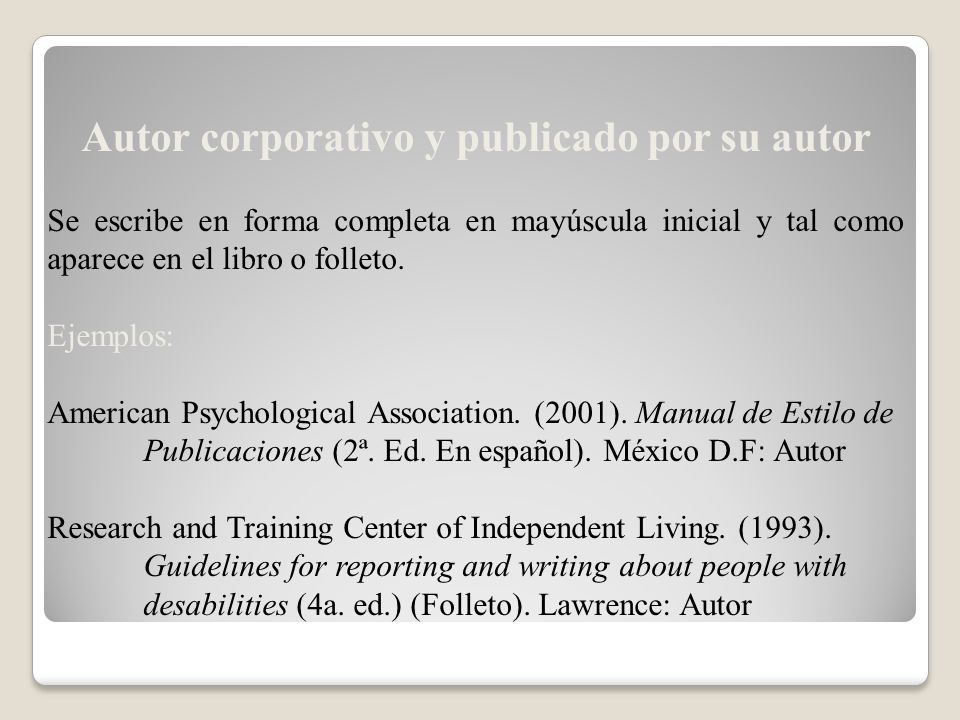 Autor corporativo y publicado por su autor