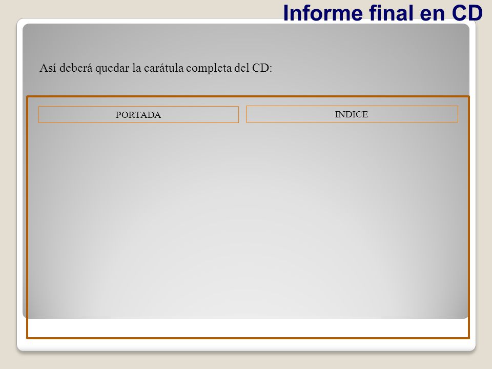 Informe final en CD Así deberá quedar la carátula completa del CD: