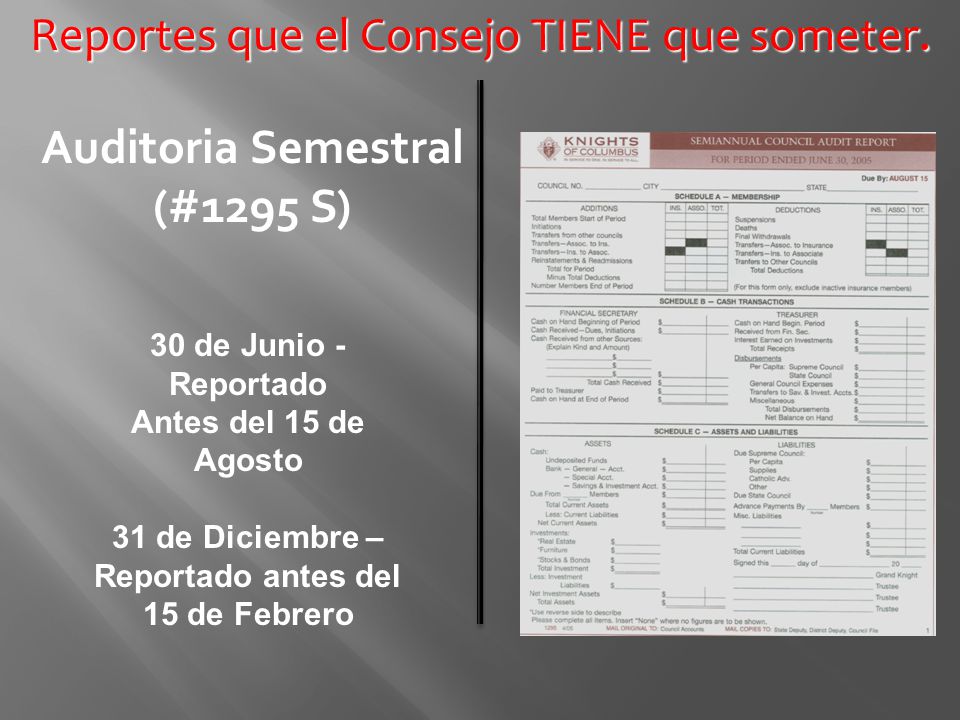 31 de Diciembre – Reportado antes del 15 de Febrero