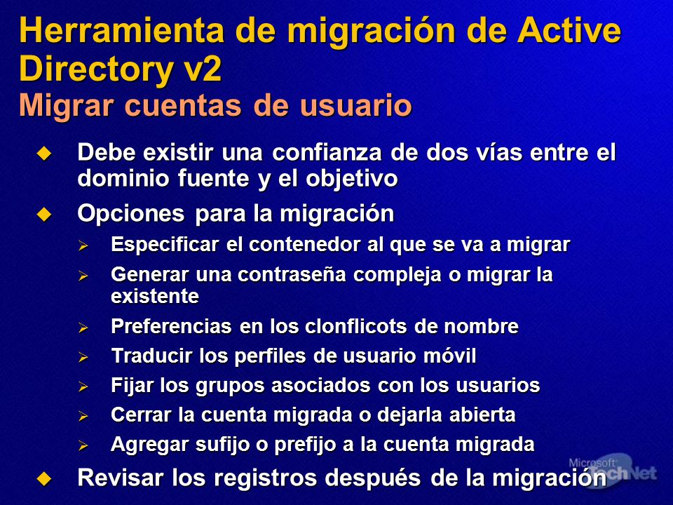 Herramienta de migración de Active Directory v2 Migrar cuentas de usuario