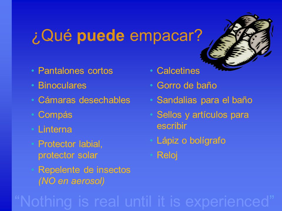¿Qué puede empacar Pantalones cortos Binoculares Cámaras desechables
