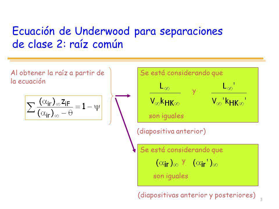 Ecuación de Underwood para separaciones de clase 2: raíz común