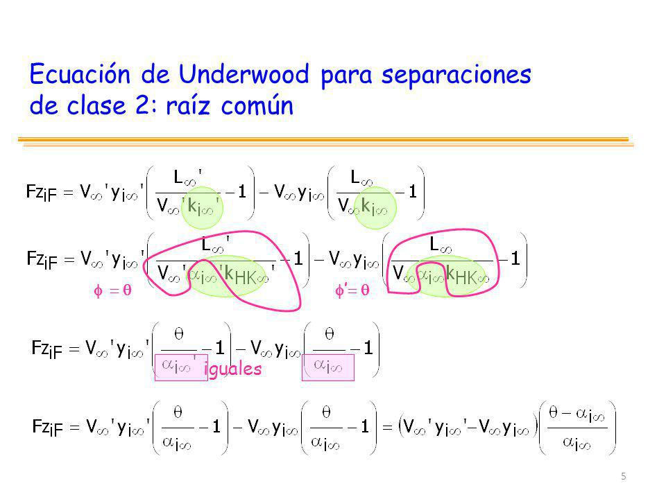 Ecuación de Underwood para separaciones de clase 2: raíz común
