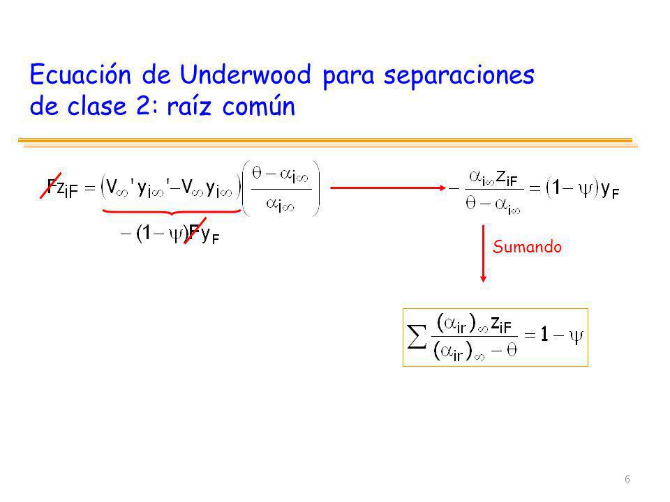 Ecuación de Underwood para separaciones de clase 2: raíz común