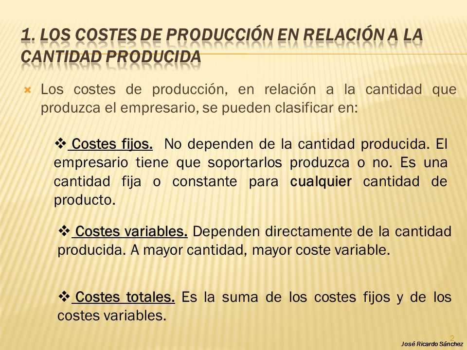 1. Los costes de producción en relación a la cantidad producida
