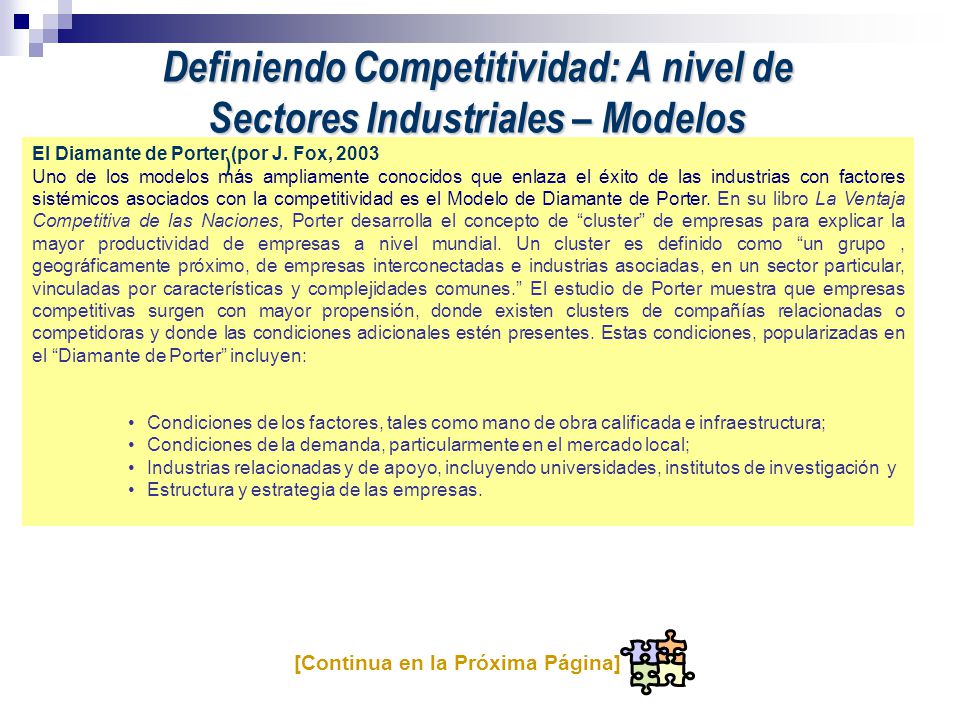 Definiendo Competitividad: A nivel de Sectores Industriales – Modelos