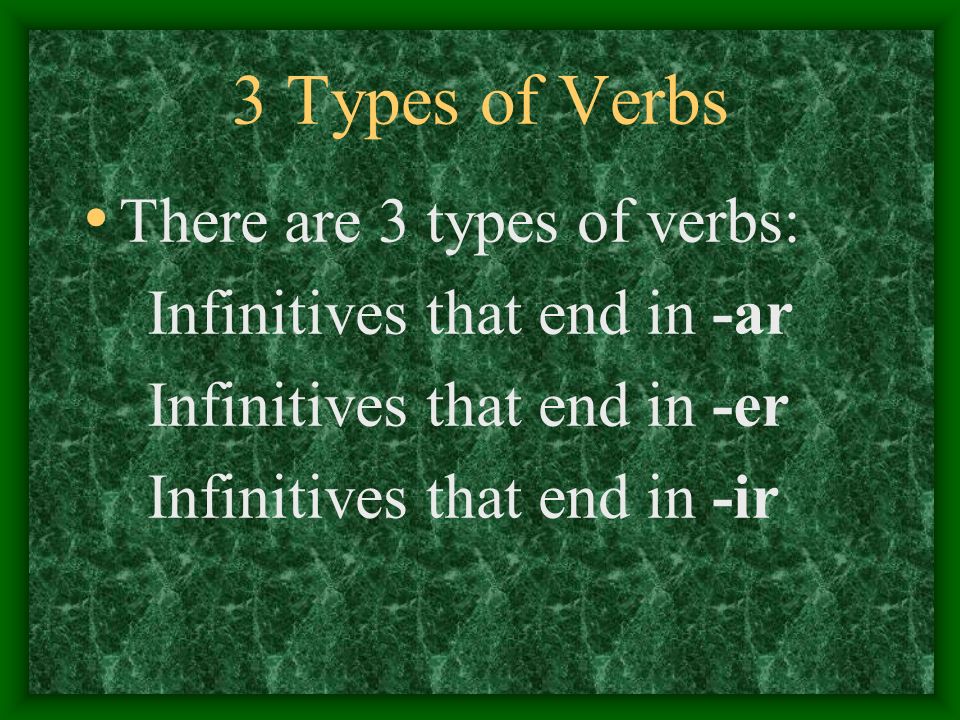 3 Types of Verbs There are 3 types of verbs: