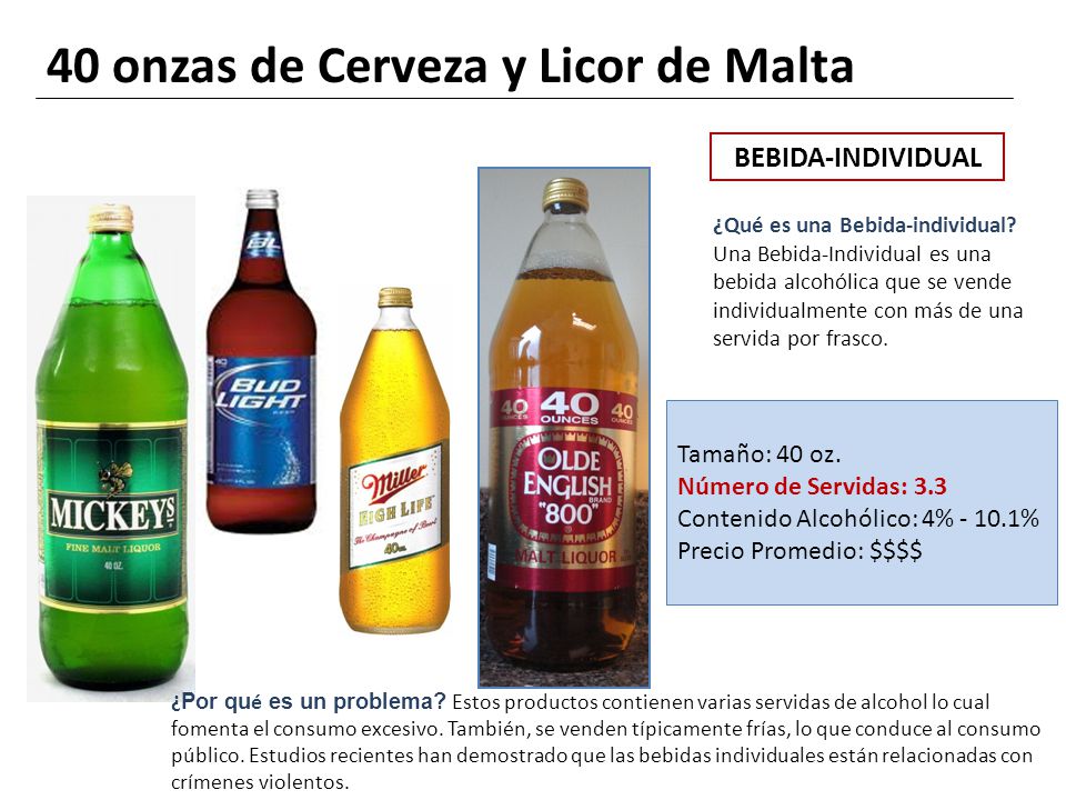 40 onzas de Cerveza y Licor de Malta