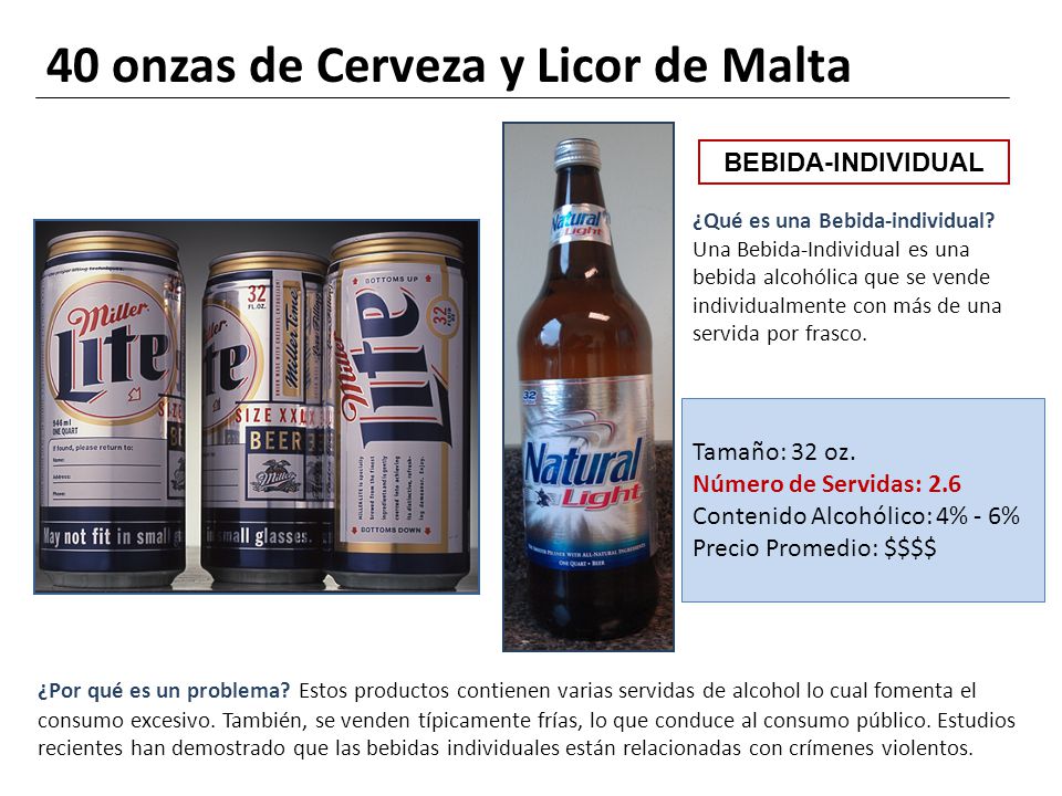 40 onzas de Cerveza y Licor de Malta