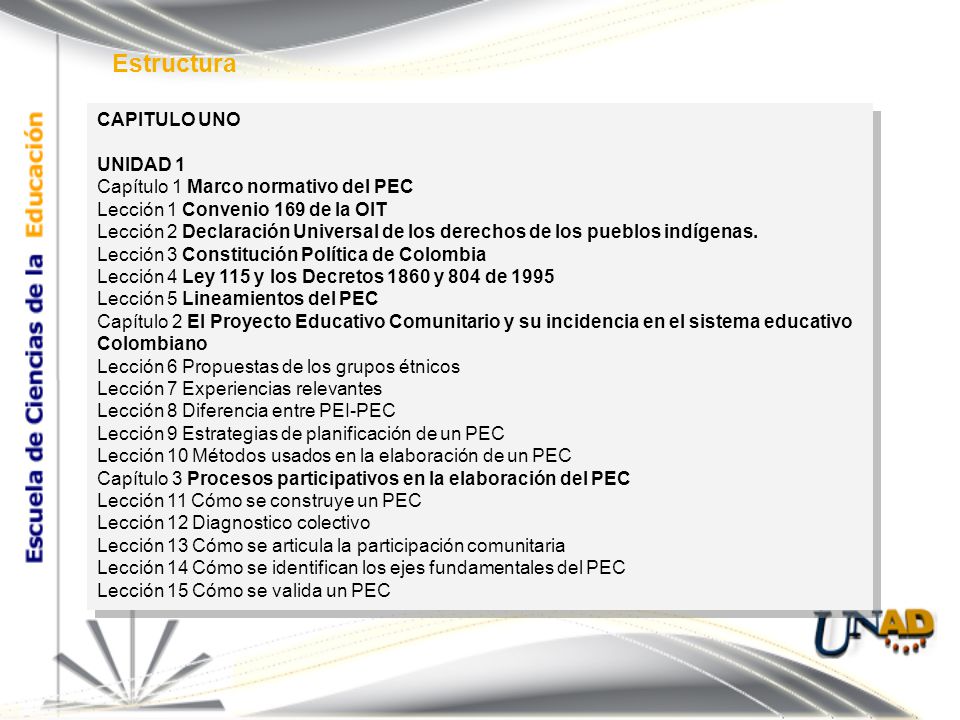 Estructura CAPITULO UNO UNIDAD 1 Capítulo 1 Marco normativo del PEC