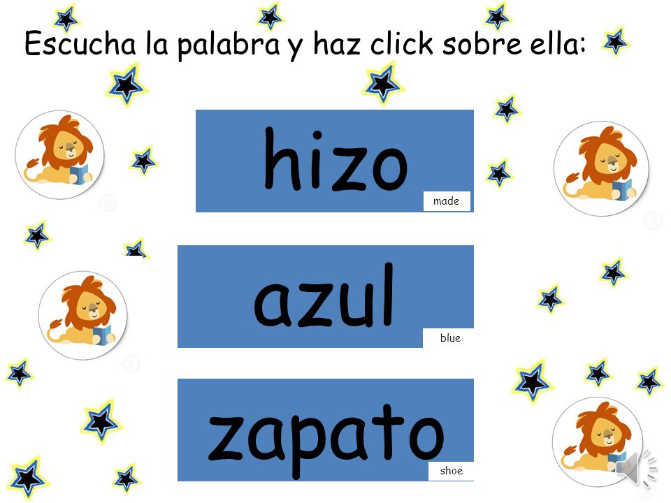 hizo azul zapato Escucha la palabra y haz click sobre ella: there made