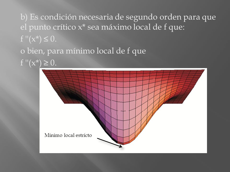 o bien, para mínimo local de f que f (x*) ≥ 0.