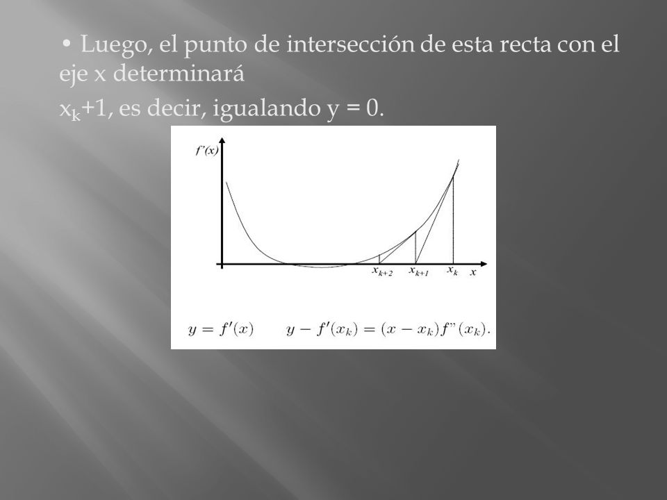 • Luego, el punto de intersección de esta recta con el eje x determinará