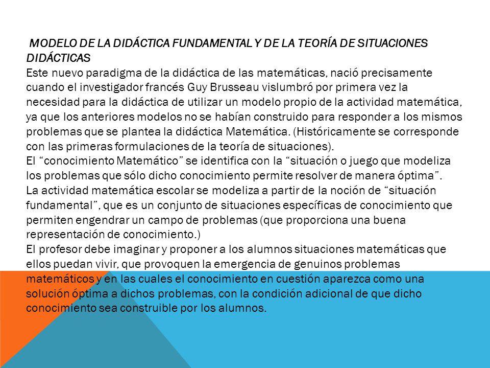 MODELO DE LA DIDÁCTICA FUNDAMENTAL Y DE LA TEORÍA DE SITUACIONES DIDÁCTICAS