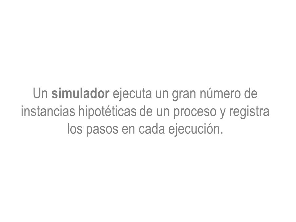 Un simulador ejecuta un gran número de instancias hipotéticas de un proceso y registra los pasos en cada ejecución.