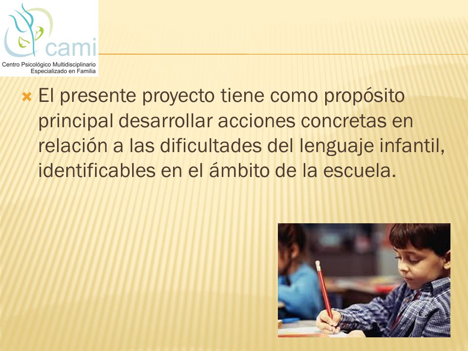 El presente proyecto tiene como propósito principal desarrollar acciones concretas en relación a las dificultades del lenguaje infantil, identificables en el ámbito de la escuela.