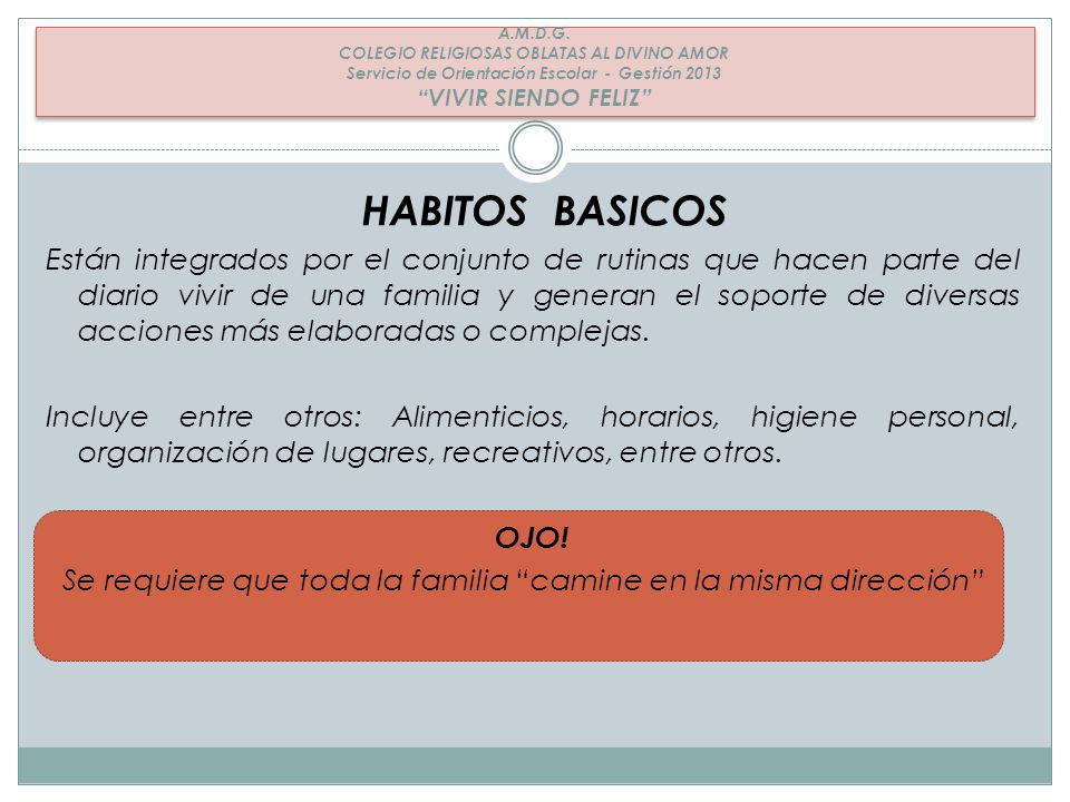 A.M.D.G. COLEGIO RELIGIOSAS OBLATAS AL DIVINO AMOR Servicio de Orientación Escolar - Gestión 2013 VIVIR SIENDO FELIZ
