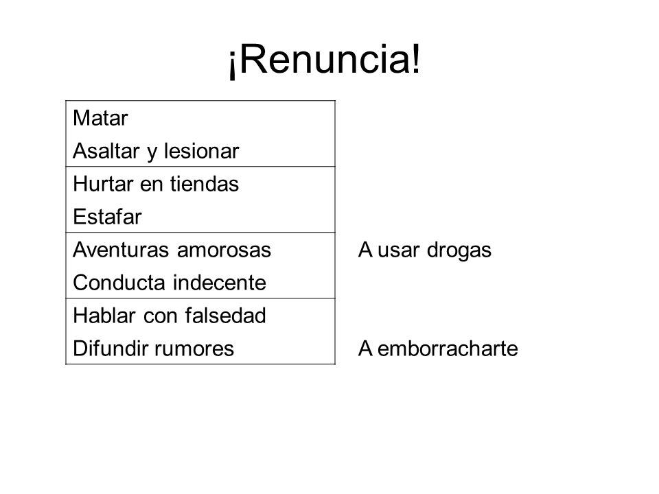¡Renuncia! Matar Asaltar y lesionar Hurtar en tiendas Estafar