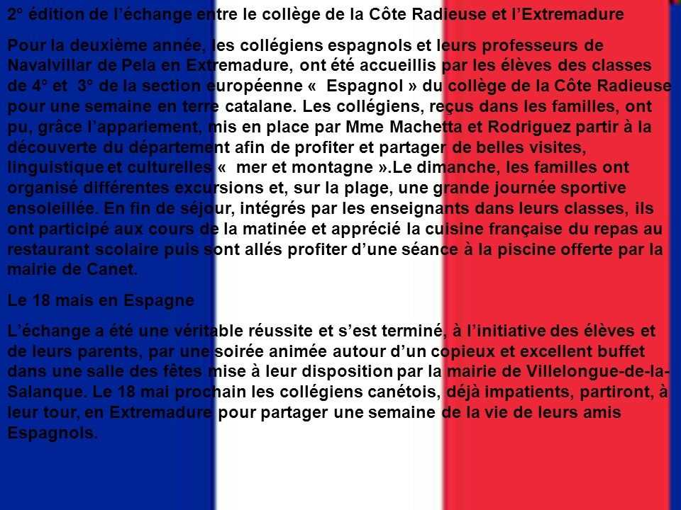 2° édition de l’échange entre le collège de la Côte Radieuse et l’Extremadure