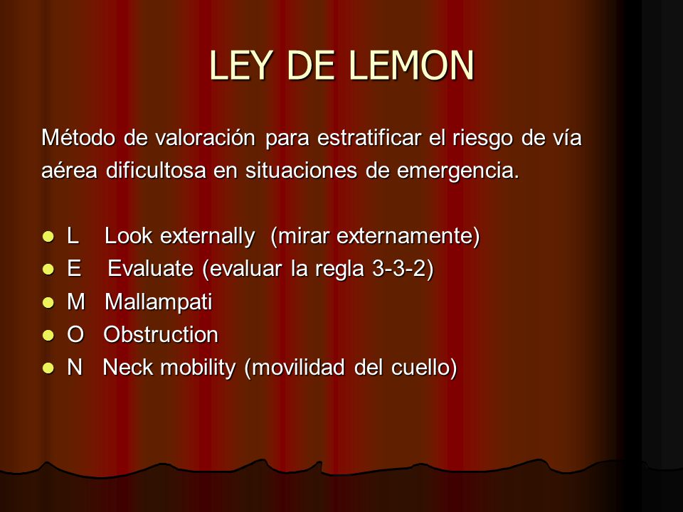 LEY DE LEMON Método de valoración para estratificar el riesgo de vía