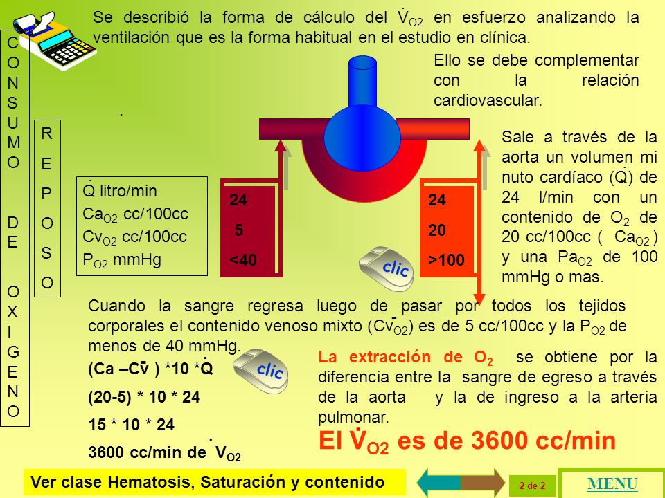 Se describió la forma de cálculo del VO2 en esfuerzo analizando la ventilación que es la forma habitual en el estudio en clínica.