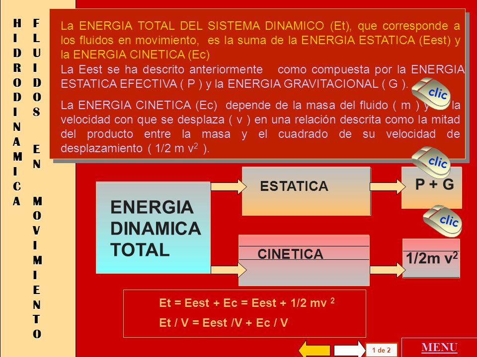 HIDRODINAMICA FLUIDOS EN MOVIMIENTO ENERGIA DINAMICA TOTAL P + G