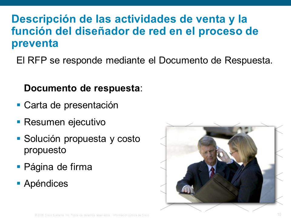 Descripción de las actividades de venta y la función del diseñador de red en el proceso de preventa