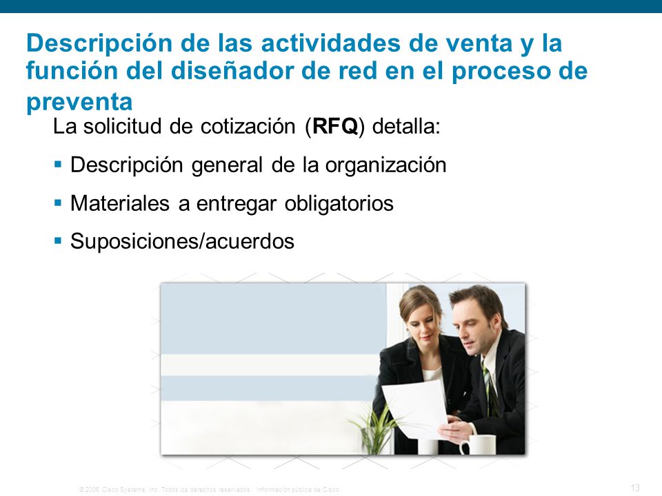 Descripción de las actividades de venta y la función del diseñador de red en el proceso de preventa
