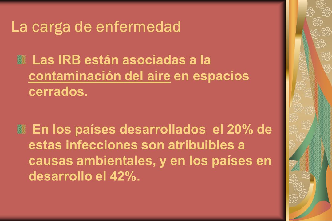 La carga de enfermedad Las IRB están asociadas a la contaminación del aire en espacios cerrados.