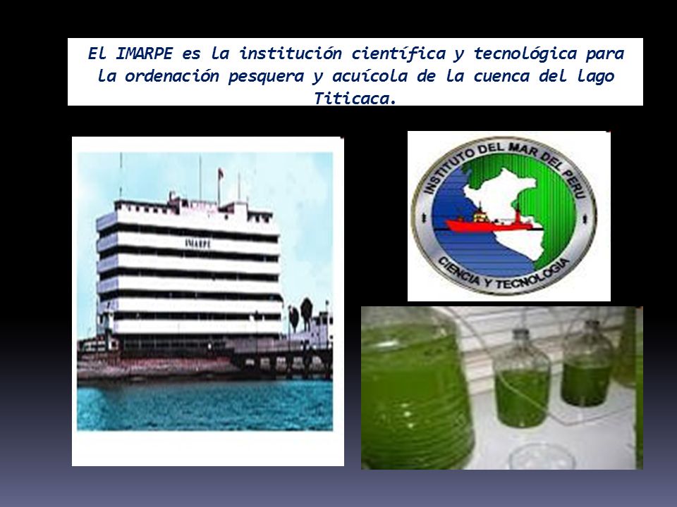 El IMARPE es la institución científica y tecnológica para la ordenación pesquera y acuícola de la cuenca del lago Titicaca.