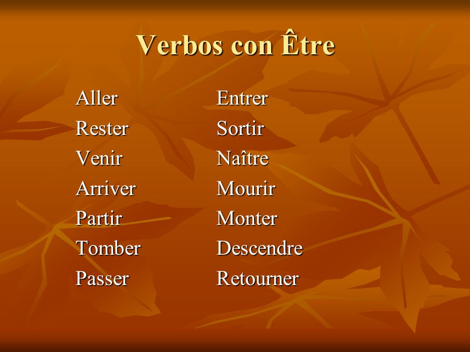 Verbos con Être Aller Entrer Rester Sortir Venir Naître Arriver Mourir