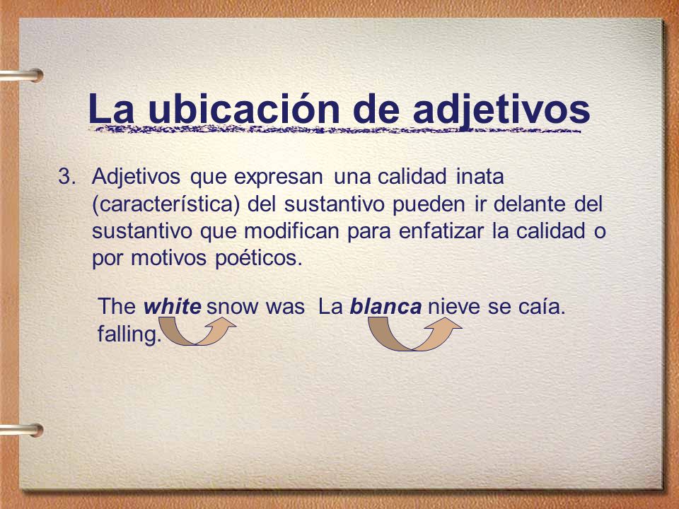 La ubicación de adjetivos